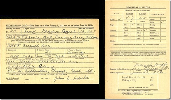 CAHILL, John Francis 96 - 1942 WWII Draft Card